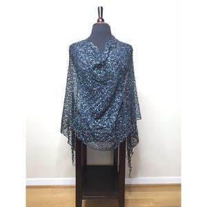 Poncho Wrap Shawl  Knit Lace Navy Blue 1Size NEW